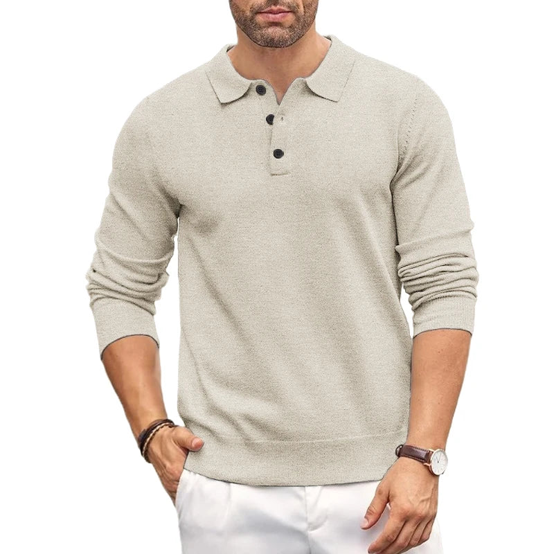 Mens Button Polo Shirts Slim Mock Neck Shirt Knit Polo Sweaters Casual Dress Jumper Winter Thermal Pullover Sweater