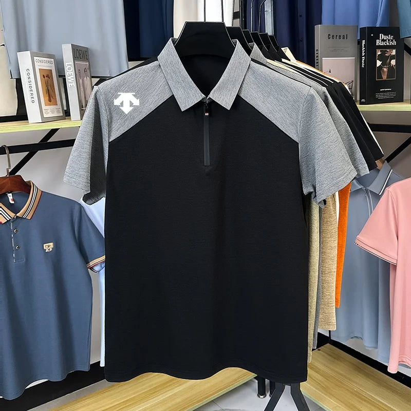 designer original printing summer men's short sleeve polo shirt lapel luxury zipper t-shirt fashion leisure ventilate men's wear