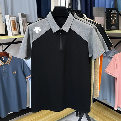 designer original printing summer men's short sleeve polo shirt lapel luxury zipper t-shirt fashion leisure ventilate men's wear