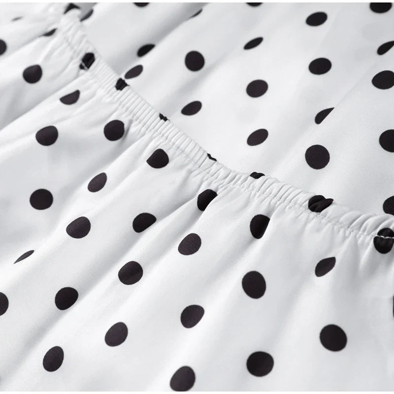 Fashion Lace Up Polka Dot Mini Dress Women Square Collar Short Sleeve Satin Party Dresses2026 Summer Lady Elegant Beach Robe New