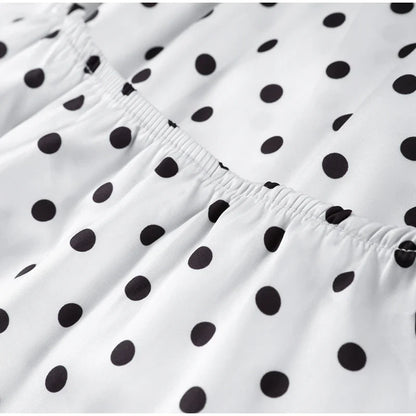 Fashion Lace Up Polka Dot Mini Dress Women Square Collar Short Sleeve Satin Party Dresses2026 Summer Lady Elegant Beach Robe New