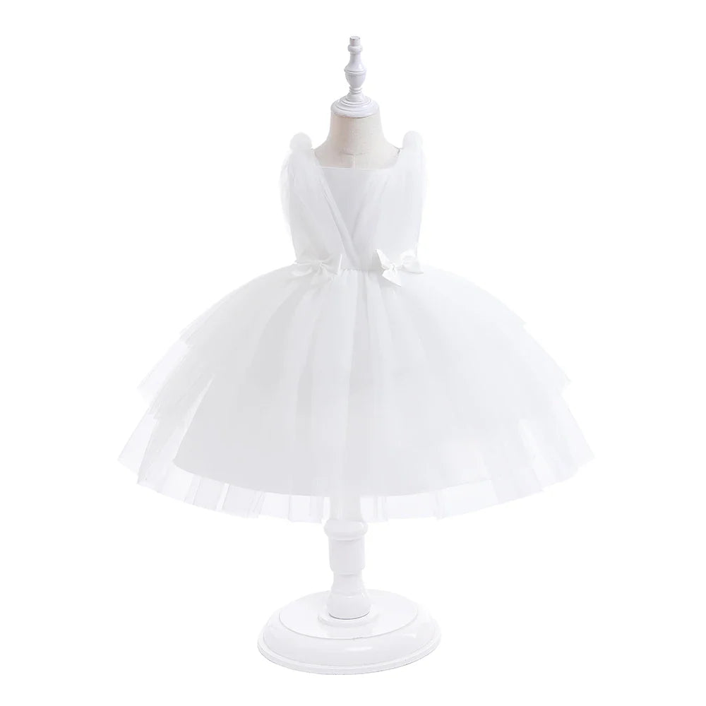 Summer Bow Bridemaid Party Girls Dresses Elegant Tulle Birthday Wedding Princess Dress for Girl New Years Prom Christmas Costume