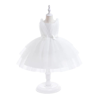 Summer Bow Bridemaid Party Girls Dresses Elegant Tulle Birthday Wedding Princess Dress for Girl New Years Prom Christmas Costume