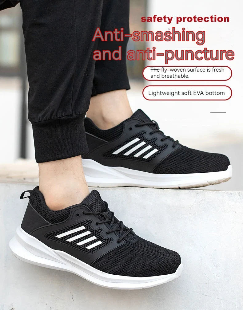 Safety Shoes for Men Steel Toe Safety Sneaker Anti-Smashing Black Work Boots Comfortable Wear-resisting Boots for Work as Hiking