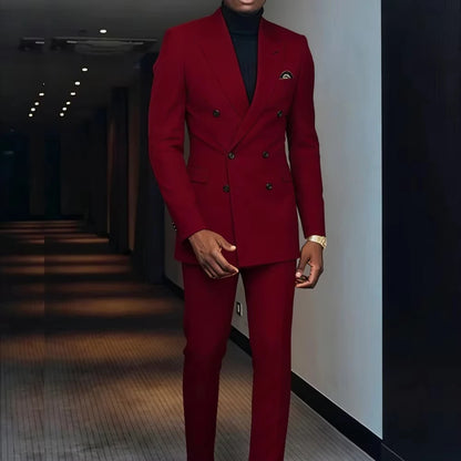 Double-Breasted Smoking for Daily Purple Two-Piece Men's Suit with Peak Lapel Graduation Party Wedding Jacket Casual Wear
