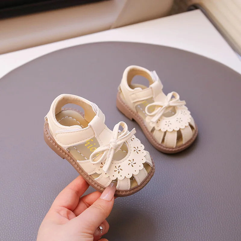 Summer Baby Girls Sandals Cut-Outs Lace Princess Shoes Children Sandals Anti Slip Soft Sole Toddler Kids Beach Shoes Size 15-25
