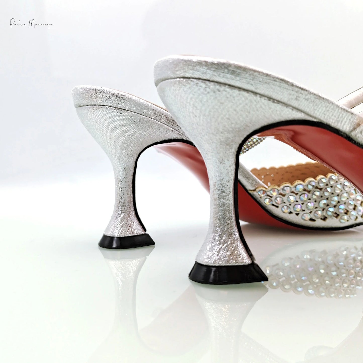 Hot Selling Italian Design African Women's Crystal High Heel Toe Sandals Party Wedding Party Silver Shoes and Bag Set