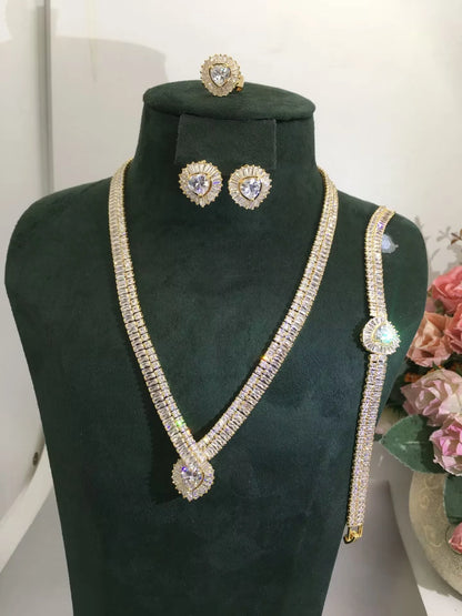 4pcs Bridal Zirconia Full Jewelry Sets For Women Party, Luxury Dubai Nigeria CZ Crystal Wedding Jewelry Sets