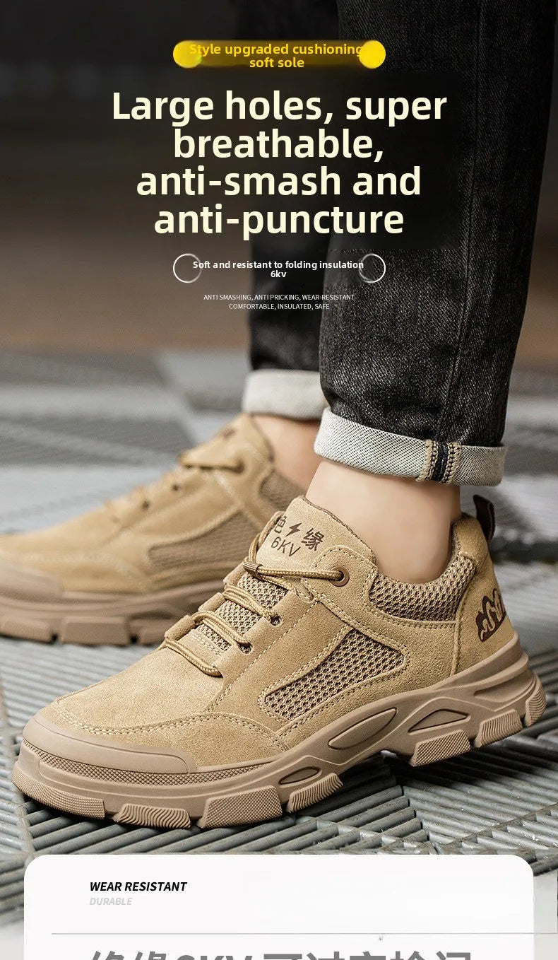 Labor Protection Shoes Men's Anti Smashing AntiPiercing Insulation Work Shoes Cowhide Solid Bottom Construction Site SafetyShoes