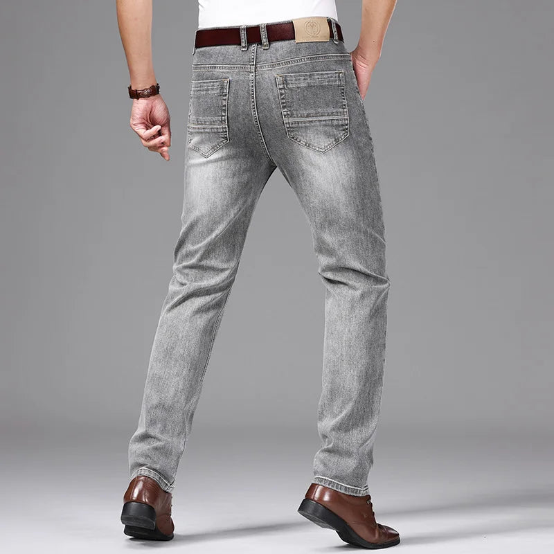 Spring/Summer 2023 Men's Gray Frayed Thin Jeans Classic Style Business Fashion Cotton Denim Stretch Pants Male Brand Trousers