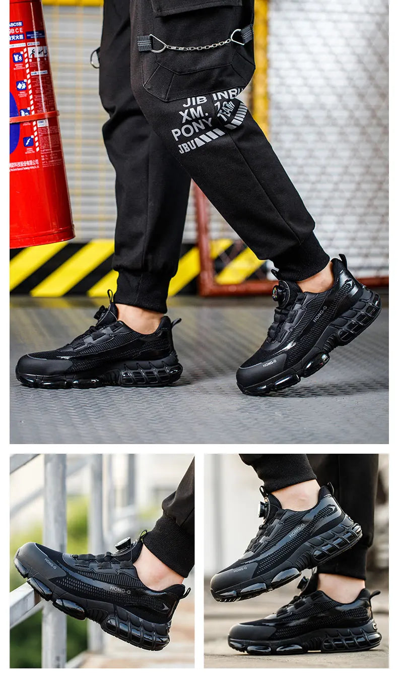 Steel Toe Indestructible Shoes Protective Boots Rotating Button Work Safety Shoes Men Air Cushion Security Boots Work Sneakers
