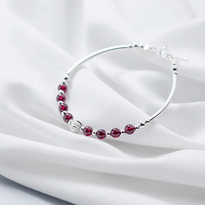 Natural Garnet Little Balls Sterling Silver 925 Bracelet for Women Link Chain Bracelet Ethnic Style Original Fine Jewelry