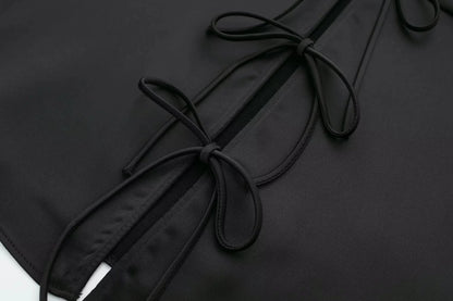 Women Front Bow Tie Top Elegant V Neck Solid Camis Sleeveless Backless Sexy Lady Straps Tanks Y2k Female Slim Crop Tops