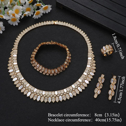 Luxury Dubai Bridal Jewelry Set For Women Wedding Party Shell Zirconia Jewelry Set Twisted Branch Design