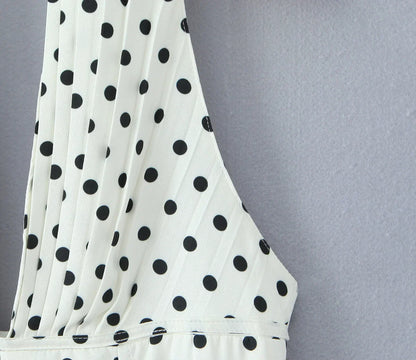 French Style Retro Polka Dot Deep V Halter Dress Women Sexy Backless A-line Slim Sweet Elegant Mini Dresses Summer Robe