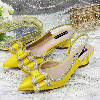 Wonem Shoes And Bags for Party Rhinestone Bow Pointed-Toe Women's High Heels Wedding Shoes
