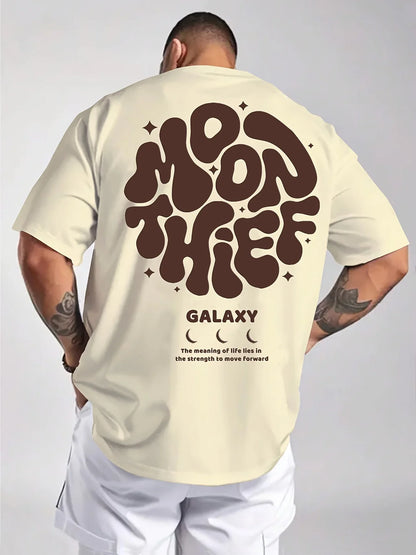 Men's 100% cotton fashionable casual loose plus size months for galaxy letter pattern printed round neck short sleeved T-shirt