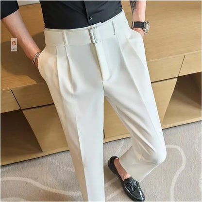 Quality Male Boutique Men Formal Wear Wedding Dress Trousers Men Belt Design British Style Business Casual Slim Suits Pants 3XL