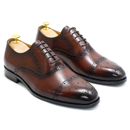 Luxury Genuine Leather Calfskin Cap Toe Oxfords Men's Dress Shoes Italian Style Lace-Up Wedding Business Formal Shoes for Men