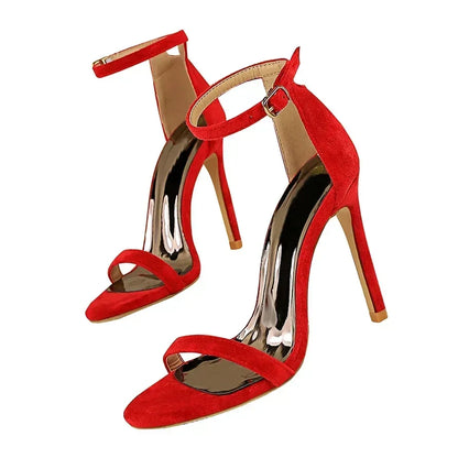 Women Gladiator Stiletto Classic Ankle Strap Holiday Beach Sandals Lady Fashion Suede 8cm 11cm High Heels Sexy Red Brown Sandles