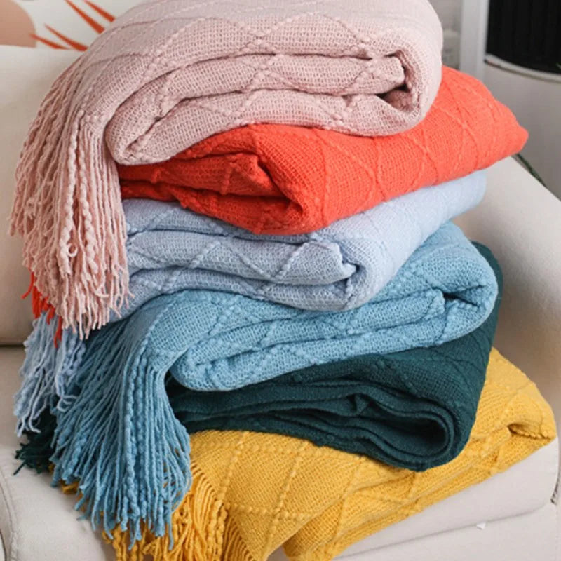 White Boho Throw Blankets Textured Big Knitted Blankets Chunky Vintage Luxury Throw Bedspread Blanket Cover Manta Para Sofá