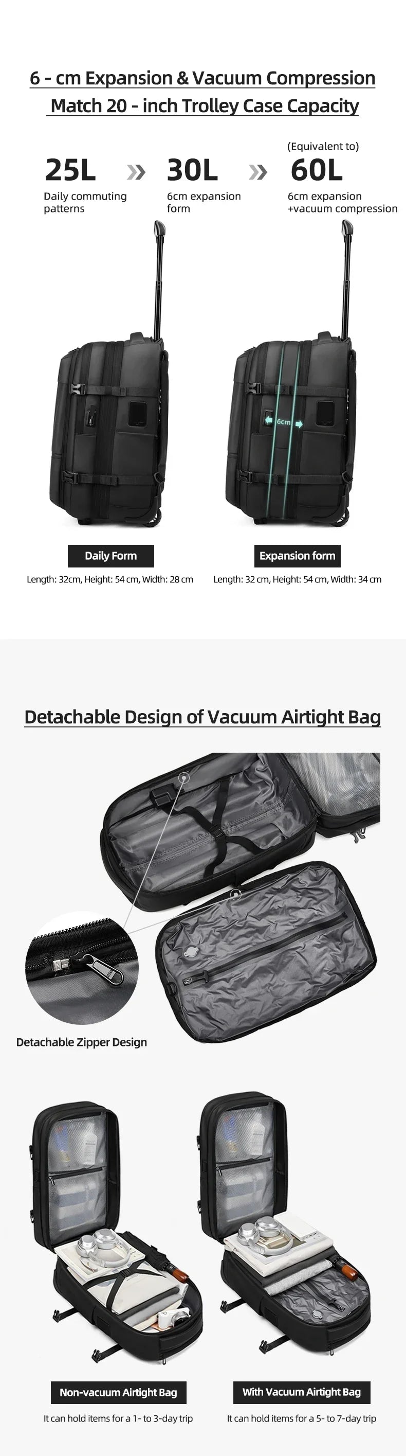 Travel Trolley vacuum compression business backpacks pump for Man Wheeled backpack On wheels luggage Rolling Bags For Boardable