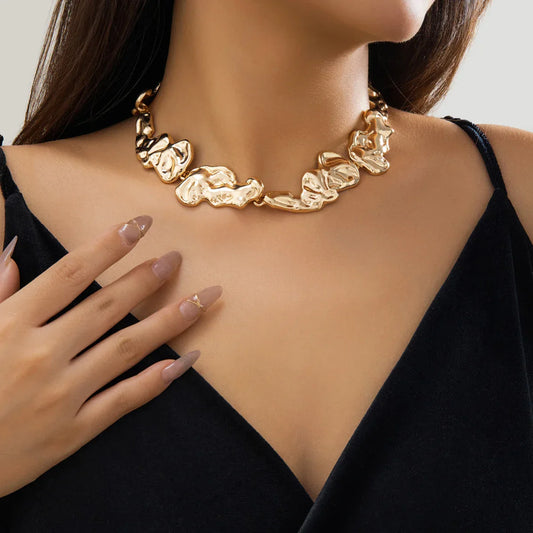 Creative Irregular Metal Patchwork Choker Necklace for Women Vintage Punk Gold Color Collar Necklace Party Jewelry