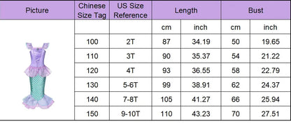 Kid Purple Mermaid Dress Princess Costume Perform Clothes Baby Girl Birthday Party Christmas Cosplay Dress Suit for Girls