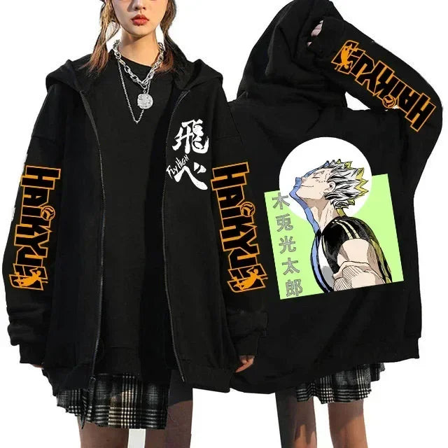 Haikyuu Graphic Zippper Jackets Sweatshirts Japanese Anime Manga Y2k Gothic Zip Up Hoodies Karasuno Fly High Harajuku Streetwear