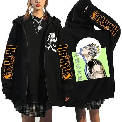 Haikyuu Graphic Zippper Jackets Sweatshirts Japanese Anime Manga Y2k Gothic Zip Up Hoodies Karasuno Fly High Harajuku Streetwear
