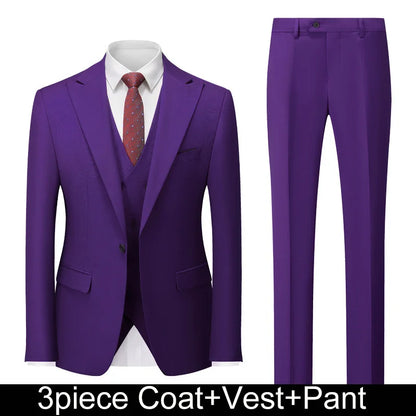 Men Suits Turn Down Collar Blazer Male Double-breasted Vest Straight-leg Pant Man Solid Business Wedding 3-piece Set