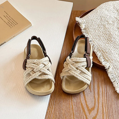 Children's Boho Braided Sandals Summer New Boys Girls Casual Shoes for Outdoor Daily Wear Open-toe Kids Platform Beach Sandals