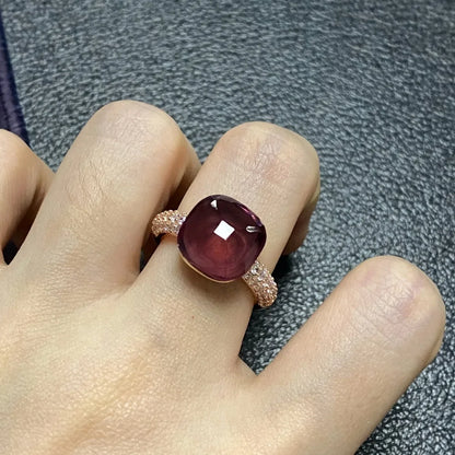 Original Design Pink Crystal Zircon Ring Candy Style Flat Ring for Women Wedding Party Fashion Jewelry Gift