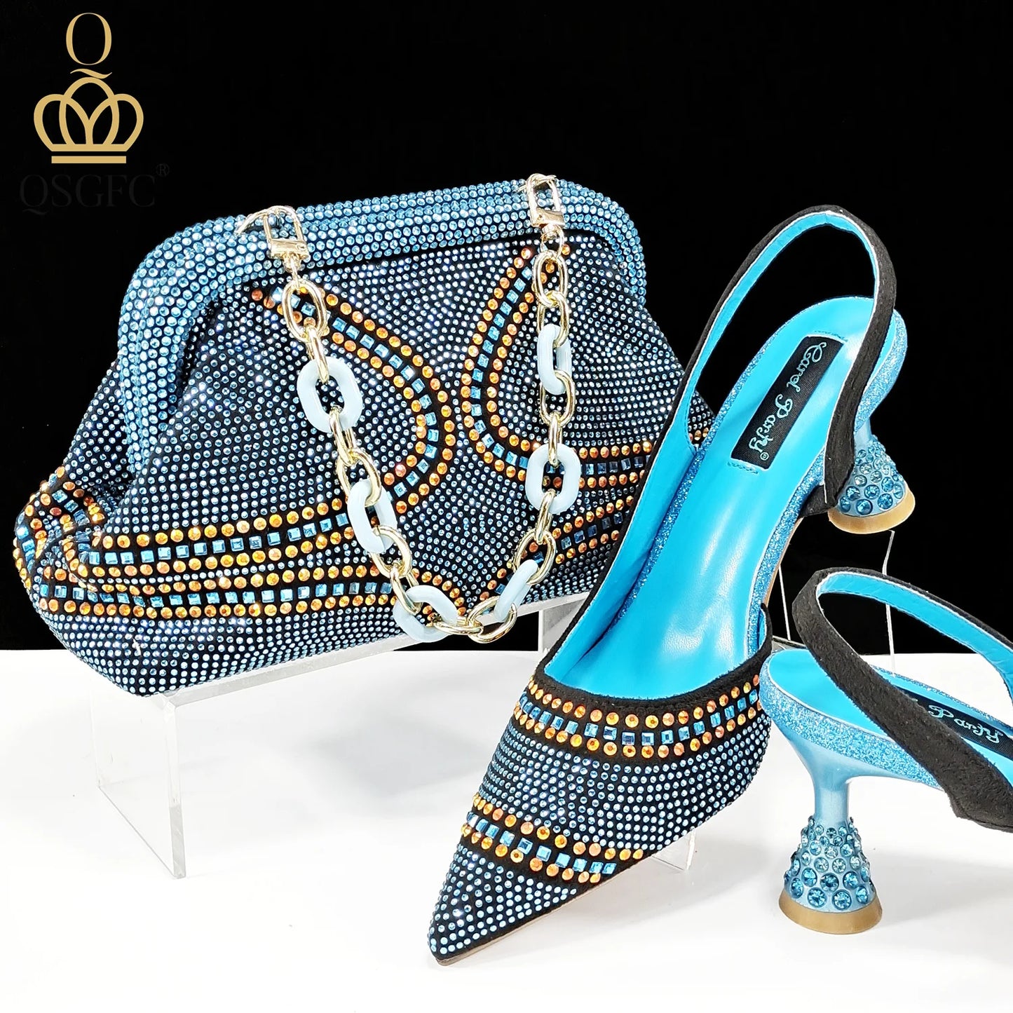 Sky Blue Pointed Toe 2024 New Arrivals Women High Heels Sexy Ladies Shoes and Bag to Match Italian Pumps for Wedding