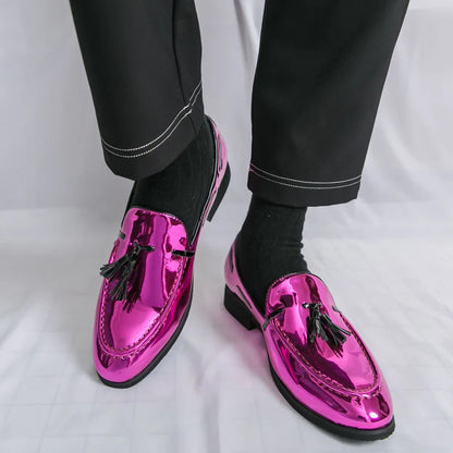 Purple Elegant Dress Shoes Man Luxury Party Wedding Shoes Men Fashion Tassels Pointed Toe Men Patent Leather Shoes Big Size 47