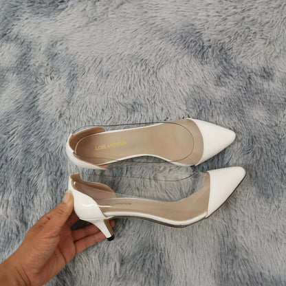 Women Pumps Spring Autumn PVC Transparent 5cm Low Heels Sexy Pointed Toe Slip-on Thin High Heels Party Wedding Shoes