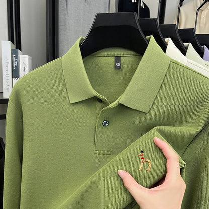Original Brand Men's Polo Shirt 100 Cotton Lapel Dog Embroider Long Sleeve T-Shirt Autumn New Business Casual Handsome Men'swear