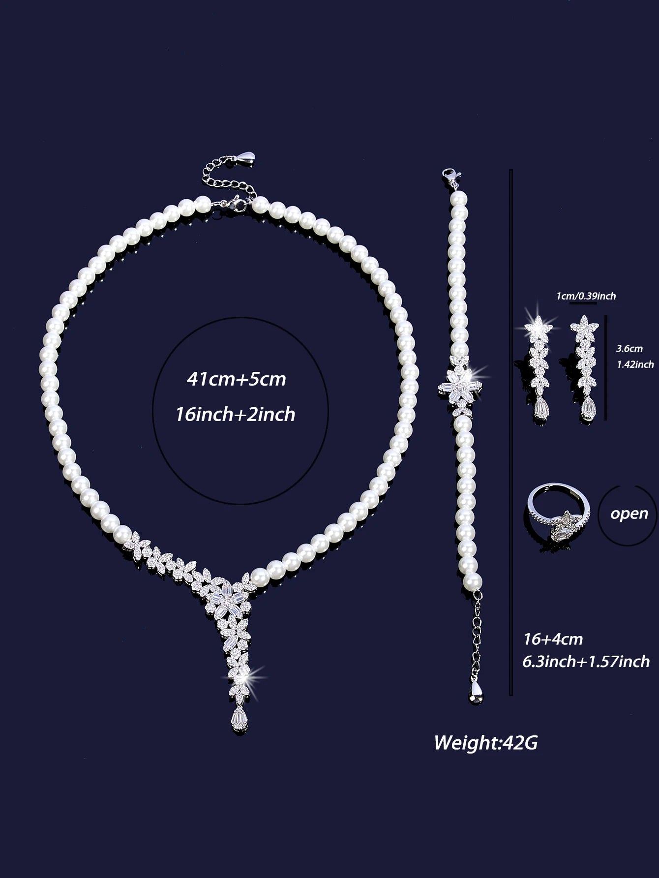 New Trendy Pearl Tassel 40cm Necklace Earring 4PCS Jewelry Set For Women Wedding Party Full Zircon Dubai Bridal Jewelry Set Gift