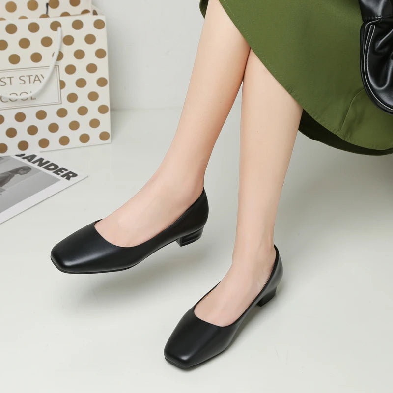 Spring Autumn Women Elegant Square Toe Low Heel Shallow Cut Single Shoes Casual Pumps Shoes for Women 35-41 Platform Shoes