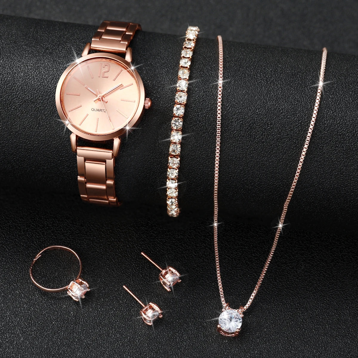 5/6PCS Fashion Women Watches Jewelry Set Luxury Analog Quartz Watch for Women Reloj Mujer Girls Clock Gift（Without Box）