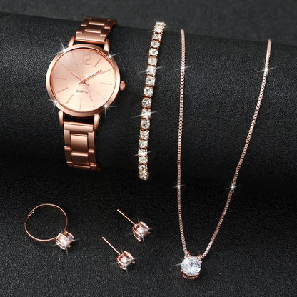 5/6PCS Fashion Women Watches Jewelry Set Luxury Analog Quartz Watch for Women Reloj Mujer Girls Clock Gift（Without Box）