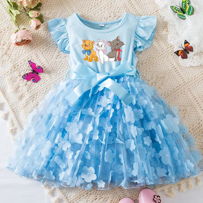 Girls Summer Dress Cartoon Bow Tutu Dress 3D Butterfly Cute Cotton Party Casual Dress for Baby 2-6 Years