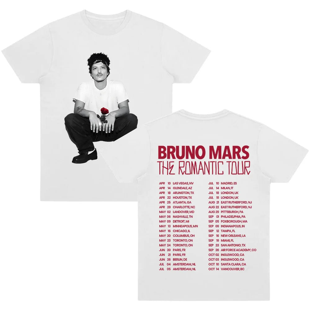 Bruno Mars The Romantic Tour T-shirt High Quality Graphic Cotton Tee Women Men Casual Clothing O-neck Short Sleeve Y2K T-shirts