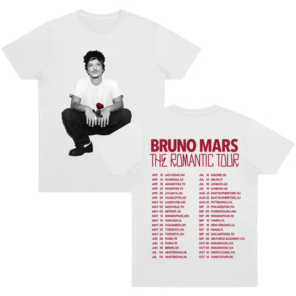 Bruno Mars The Romantic Tour T-shirt High Quality Graphic Cotton Tee Women Men Casual Clothing O-neck Short Sleeve Y2K T-shirts