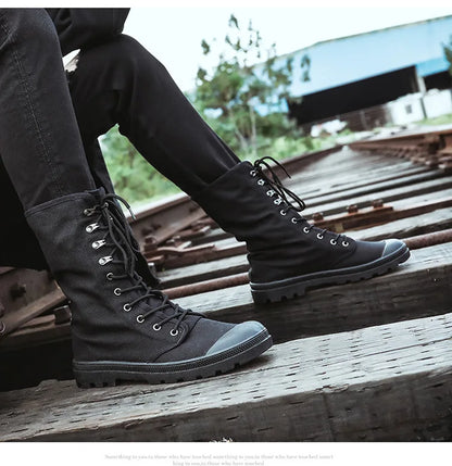 Men Boots Outdoor Fashion Men's Casual Shoes Canvas High Top Shoes Ankle Boots Black High Top Boots