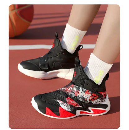 Kids Basketball Shoes Tactical Boots Ankle Support Sneakers Breathable Boys Girls Sports Shoes Shock-absorbing Athletic Shoes
