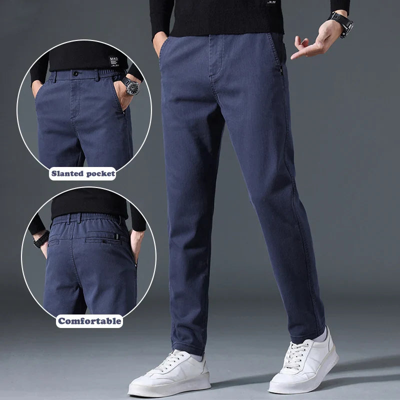 2025 Autumn New Casual Pants Men's Fashion Slim Fit Thick Straight Pants Soft Cotton Retro Style Streetwear Trousers Clothing