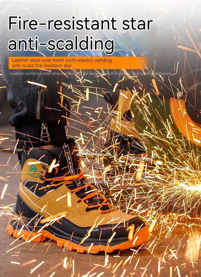 Men's Safety Shoes Steel Toe Anti Smash Safety Boots Puncture Proof Construction Wear-Resistant Work Boots