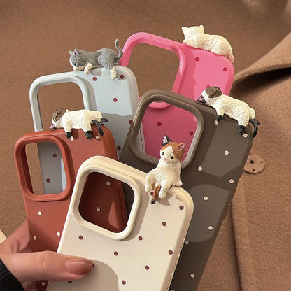 Cute 3D Cat Decorative Polka Dot Phone Case for IPhone17 16 15 14 12 13 11 Pro ProMax Plus X XR Shockproof Phone Cover