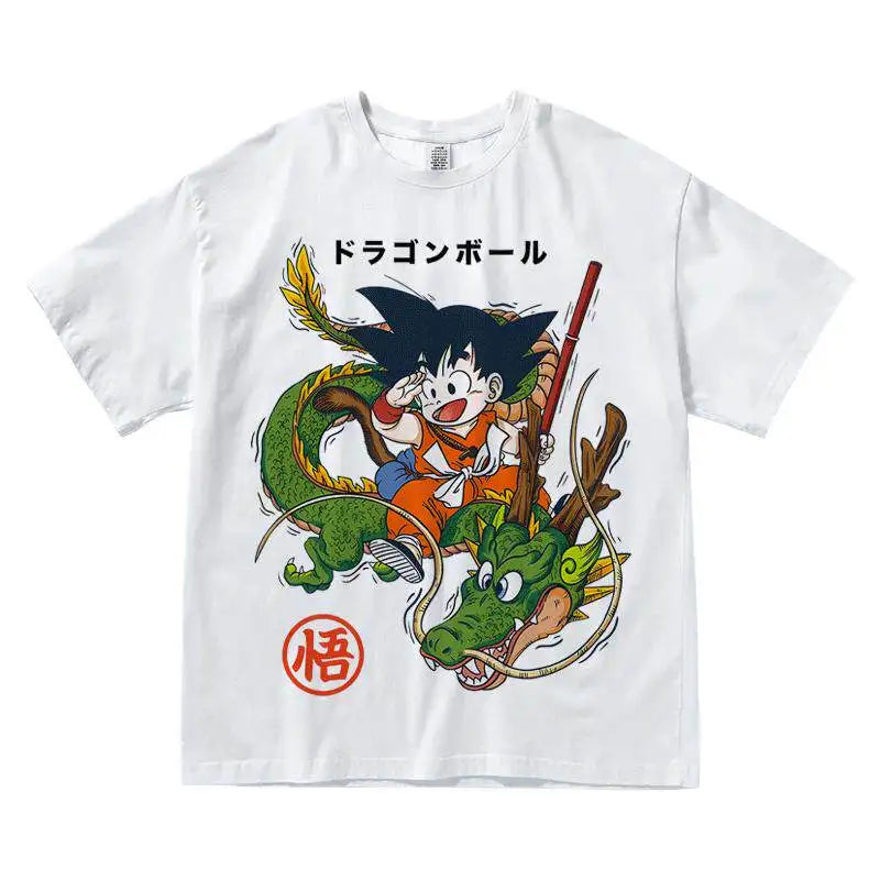 2026 Summer Dragon Ball Oversized T-shirt High Quality 100% Cotton Manga Grid Character Print Unisex Casual for Adults Kids